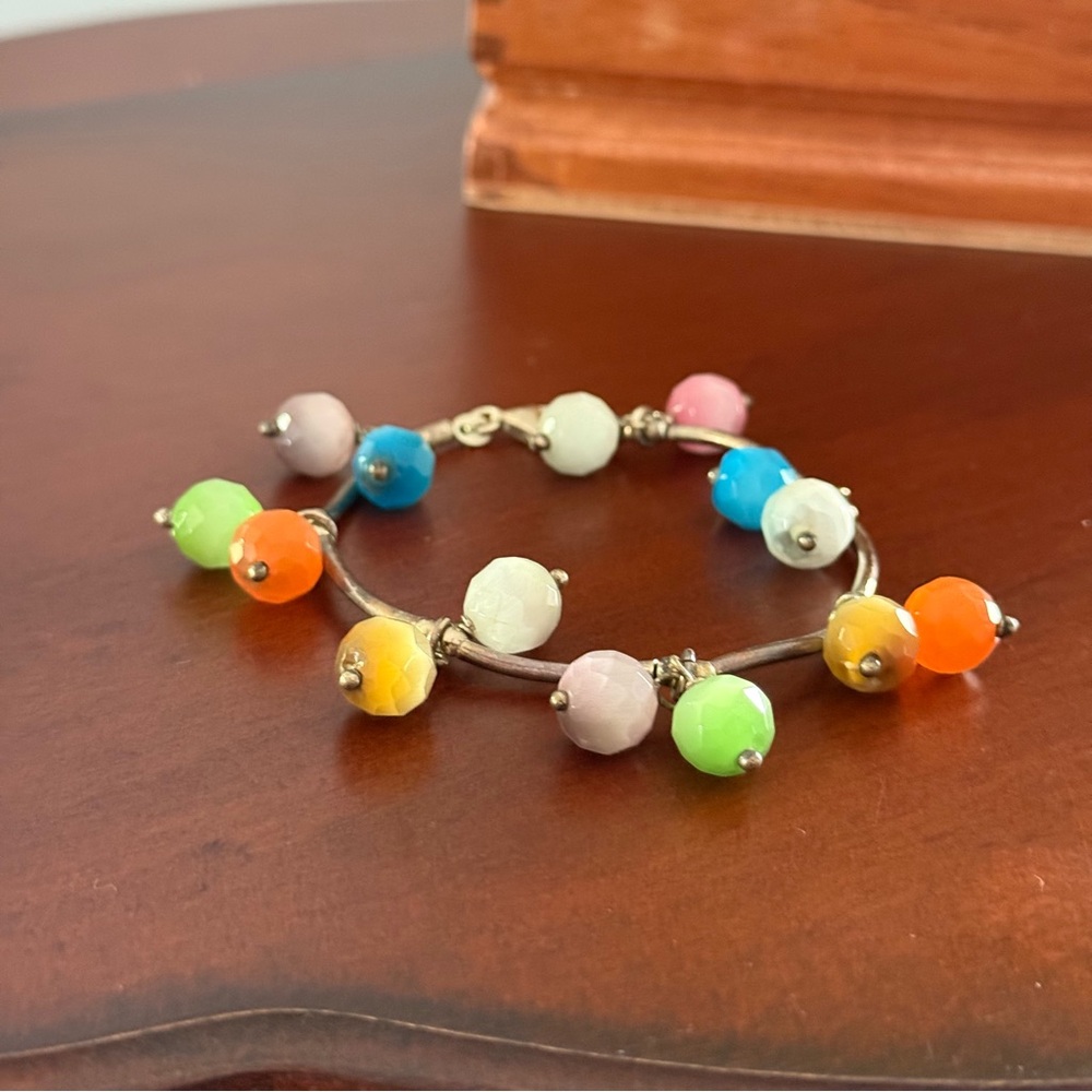Sterling Silver Multicolor Glass Bead Bracelet 925 Colorful 14 Beads